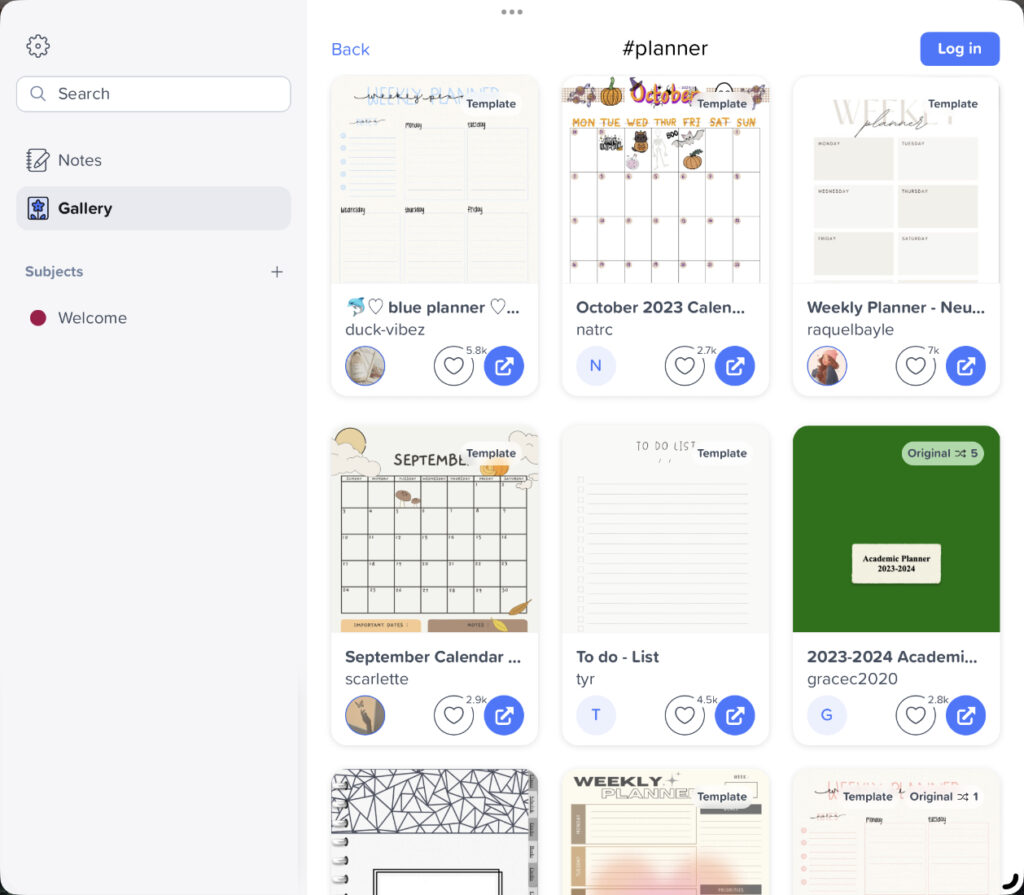 Notability offers a wide variety of templates for planner purposes.